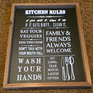 Wooden Kitchen Rules Sign with Black and White Design
